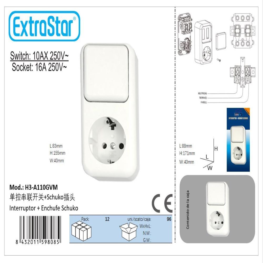 INTERRUPTOR+ENCHUFE SCHUKO